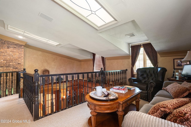 interior space with visible vents and ornamental molding