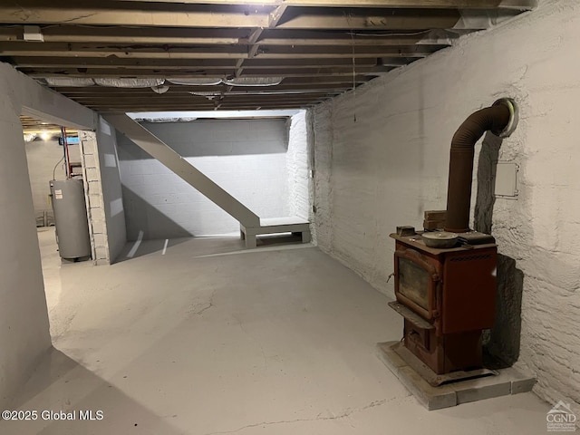 unfinished basement with water heater