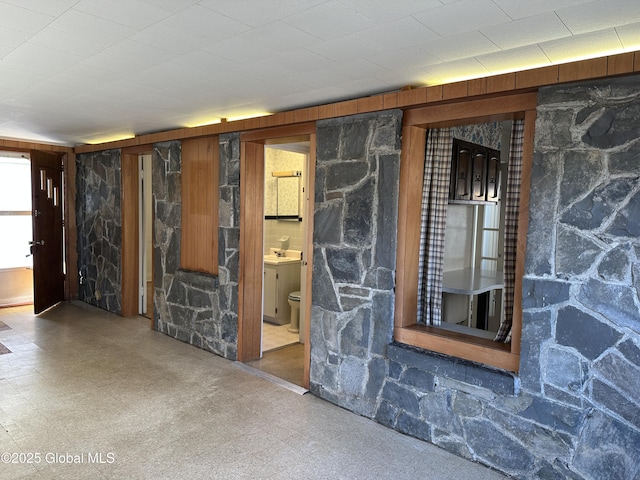 basement with tile patterned floors