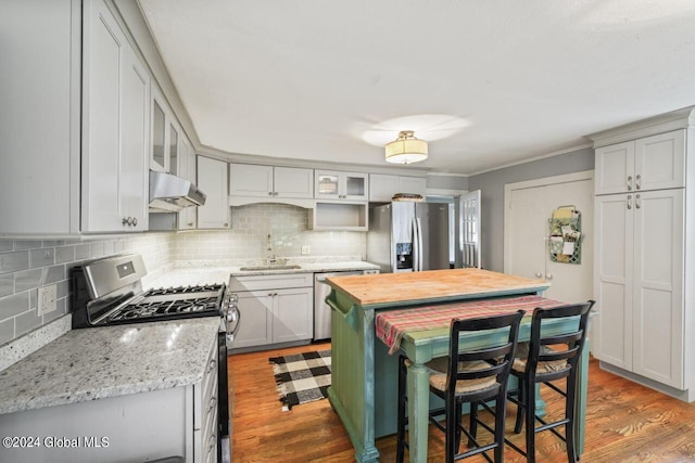 kitchen featuring a sink, tasteful backsplash, under cabinet range hood, and stainless steel appliances