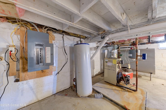 utilities with electric panel and water heater