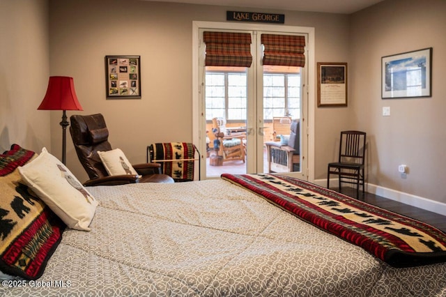 60 Federal Hill Rd, Bolton, NY 12814 - bedroom with french doors, access to exterior, and wood finished floors