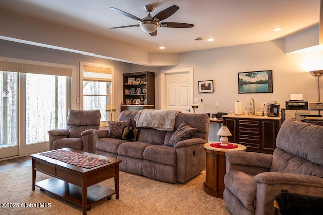60 Federal Hill Rd, Bolton, NY 12814 - living area with a ceiling fan, recessed lighting, and wet bar