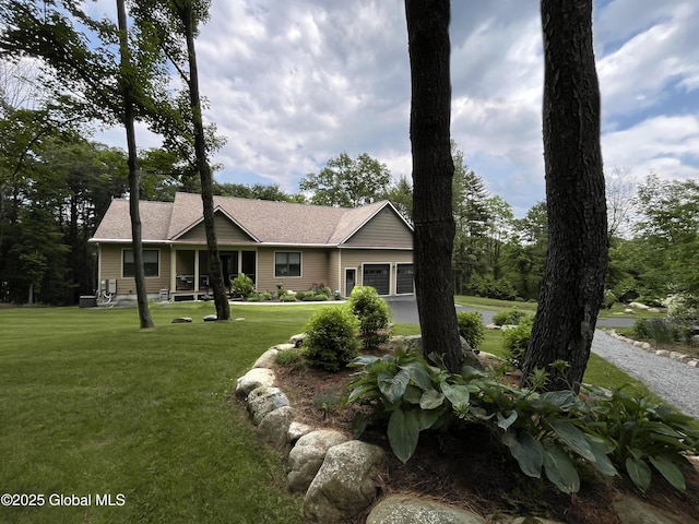 60 Federal Hill Rd, Bolton, NY 12814 - single story home with driveway, a front lawn, a garage, and a shingled roof