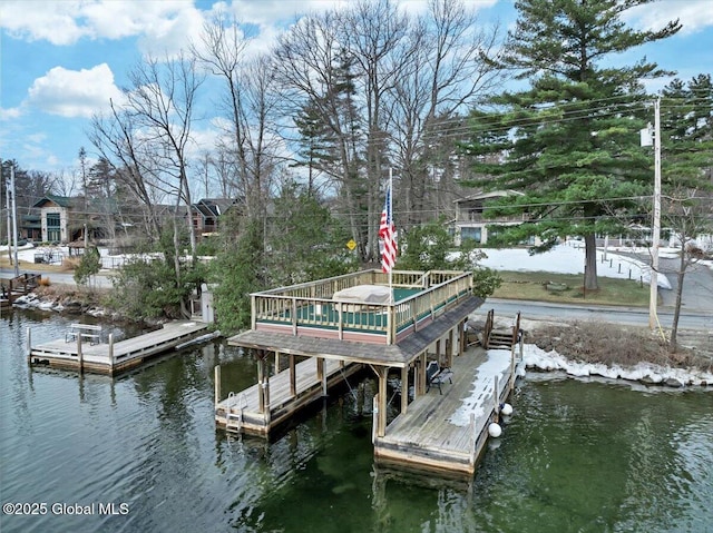 dock area featuring a deck with water view
