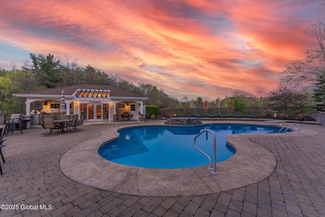 1014 Catherines Woods Dr, Niskayuna, NY 12309 - view of swimming pool with fence, french doors, and a patio area