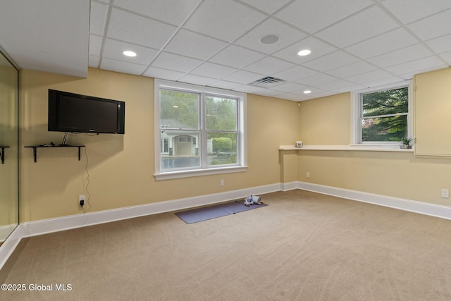 1014 Catherines Woods Dr, Niskayuna, NY 12309 - workout room featuring carpet flooring, baseboards, plenty of natural light, recessed lighting, and a paneled ceiling
