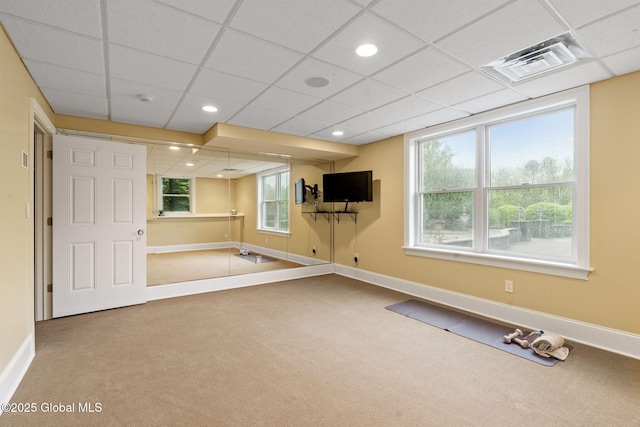1014 Catherines Woods Dr, Niskayuna, NY 12309 - workout area with carpet floors, baseboards, a drop ceiling, and recessed lighting