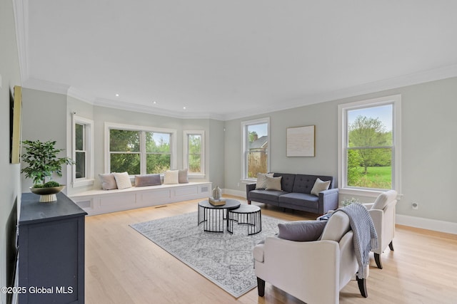 1014 Catherines Woods Dr, Niskayuna, NY 12309 - living area featuring ornamental molding, light wood-type flooring, baseboards, and recessed lighting