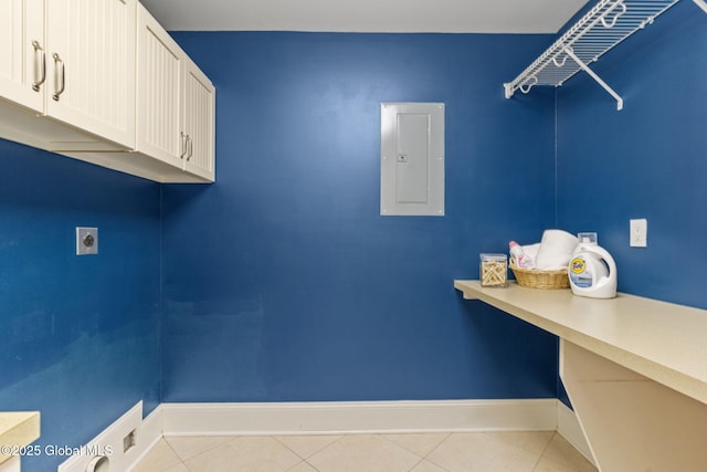 1014 Catherines Woods Dr, Niskayuna, NY 12309 - laundry area featuring electric dryer hookup, electric panel, baseboards, and light tile patterned floors