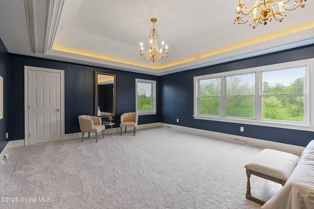 1014 Catherines Woods Dr, Niskayuna, NY 12309 - sitting room featuring a chandelier, a raised ceiling, and carpet flooring