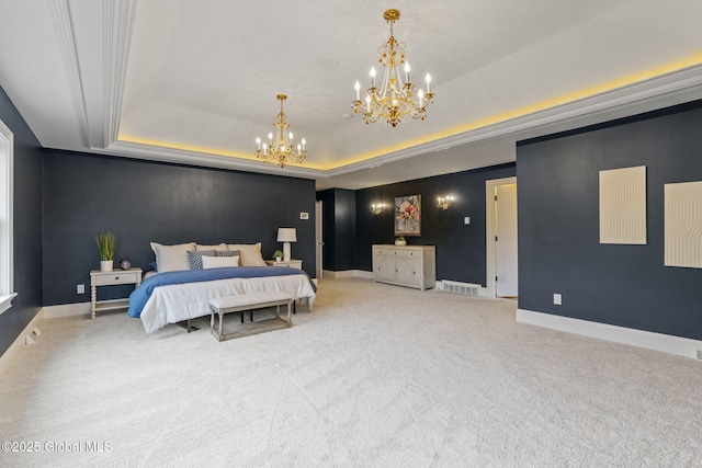 1014 Catherines Woods Dr, Niskayuna, NY 12309 - carpeted bedroom with a chandelier, a tray ceiling, and baseboards