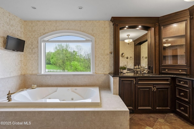 1014 Catherines Woods Dr, Niskayuna, NY 12309 - bathroom featuring wallpapered walls, a jetted tub, and vanity