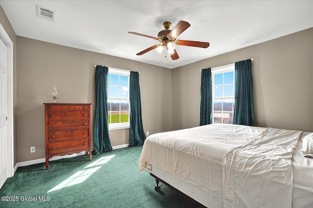 346 State Route 197, Fort Edward, NY 12828 - carpeted bedroom with baseboards, visible vents, a ceiling fan, and multiple windows