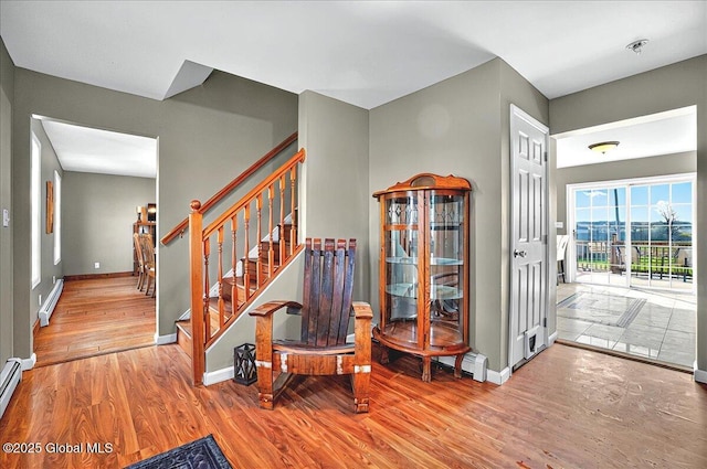 346 State Route 197, Fort Edward, NY 12828 - stairway with a baseboard radiator, wood finished floors, a baseboard heating unit, and baseboards