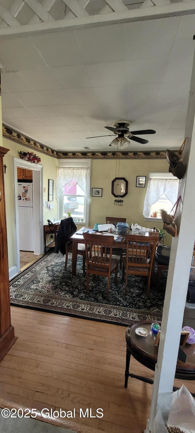 755 County Route 7, Schodack, NY 12063 - dining area featuring ceiling fan and hardwood / wood-style floors