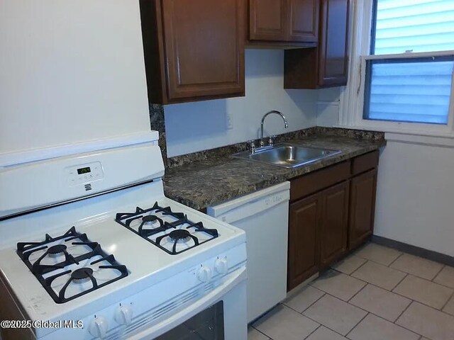 698 State St, Albany, NY 12203 - kitchen featuring white appliances, dark brown cabinets, and a sink