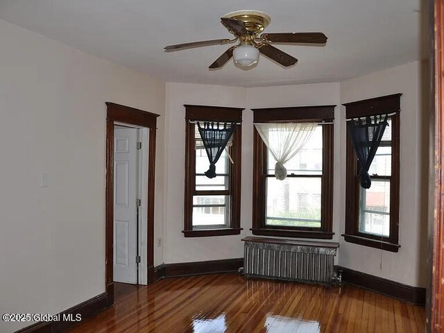 698 State St, Albany, NY 12203 - empty room with a ceiling fan, a healthy amount of sunlight, wood finished floors, and radiator heating unit