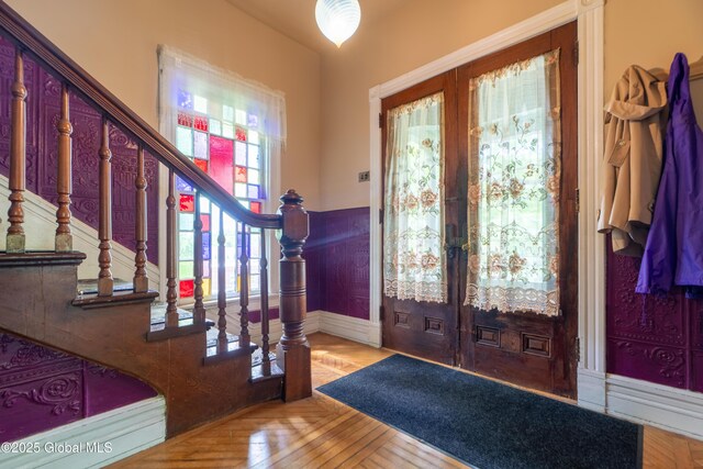 14 Pleasant St, Ballston Spa, NY 12020 - entryway with french doors, stairway, and baseboards