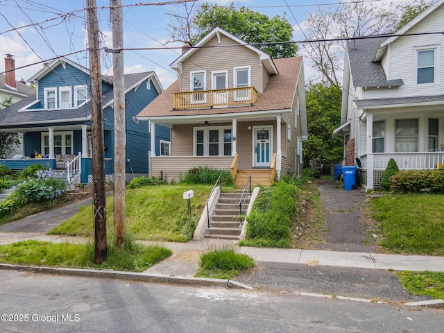 22 Fairlawn Ave, Albany, NY 12203 - view of front of property featuring a porch, stairs, ceiling fan, and a balcony