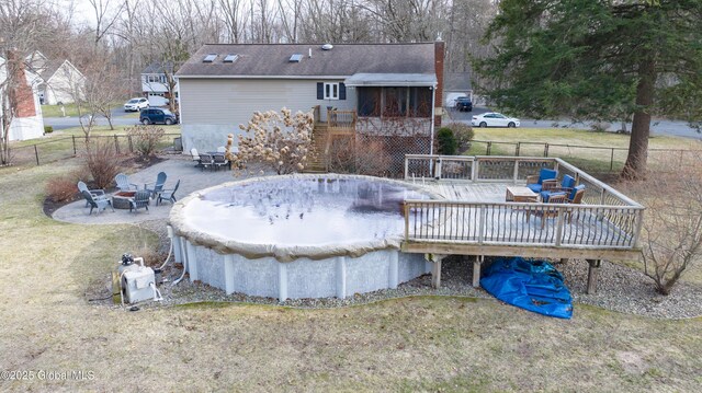 7 Bemis Heights Rd, Saratoga Springs, NY 12866 - exterior space with a lawn, a patio, fence, a fire pit, and stairs