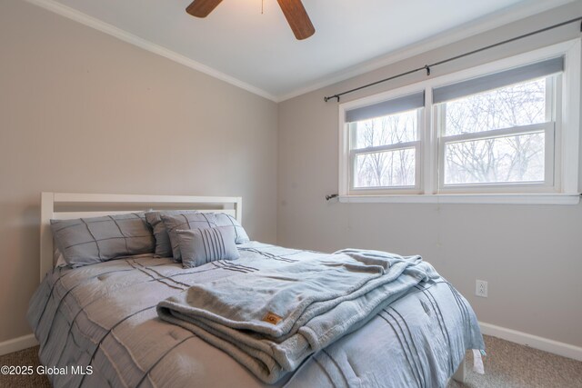 7 Bemis Heights Rd, Saratoga Springs, NY 12866 - carpeted bedroom featuring a ceiling fan, baseboards, and ornamental molding