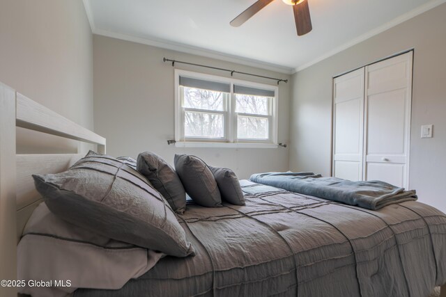 7 Bemis Heights Rd, Saratoga Springs, NY 12866 - bedroom with crown molding, a closet, and ceiling fan