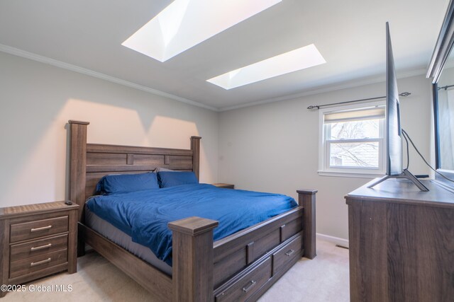 7 Bemis Heights Rd, Saratoga Springs, NY 12866 - bedroom featuring a skylight, light colored carpet, and ornamental molding