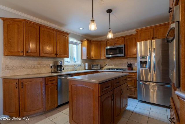 7 Bemis Heights Rd, Saratoga Springs, NY 12866 - kitchen featuring a sink, a center island, brown cabinets, and stainless steel appliances