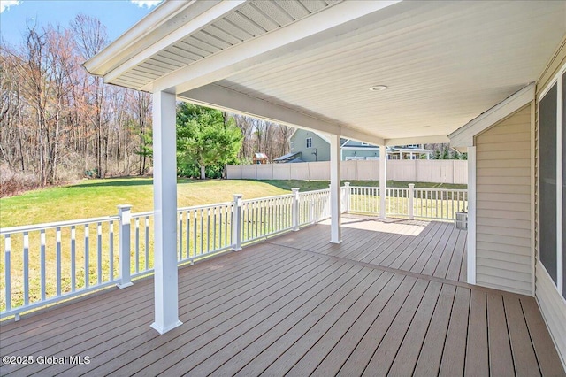 deck featuring a yard and fence
