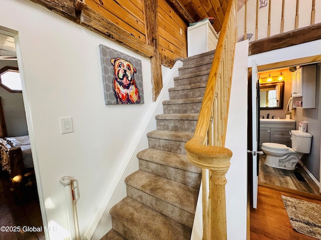 staircase featuring wood finished floors