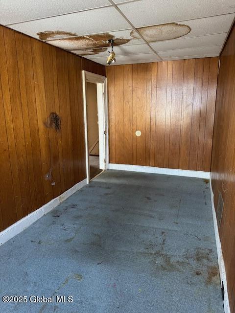 25 N Perry St, Johnstown, NY 12095 - carpeted spare room featuring baseboards and wood walls