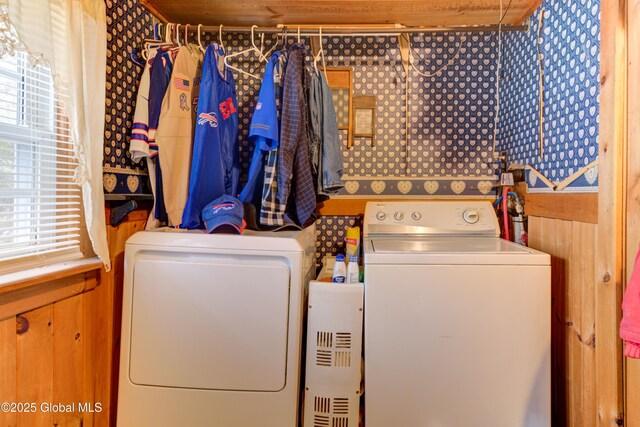 3183 State Highway 10, Ephratah, NY 12095 - washroom with separate washer and dryer and wood walls