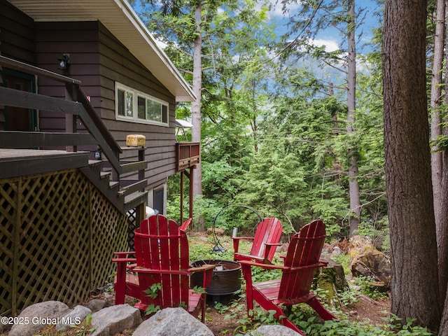 5 Overlook Ln B/D, Unit B/D Warrensburg, NY 12817 - wooden terrace featuring a fire pit and stairs