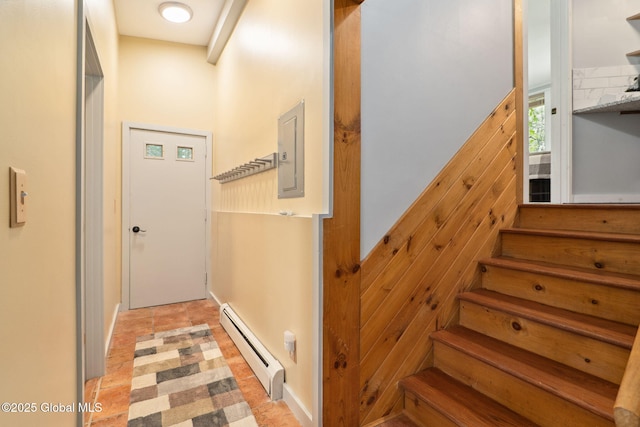 5 Overlook Ln B/D, Unit B/D Warrensburg, NY 12817 - stairway with a baseboard heating unit and electric panel