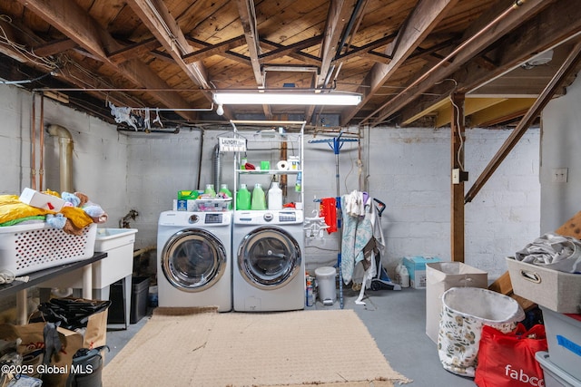 laundry room with laundry area and washing machine and clothes dryer