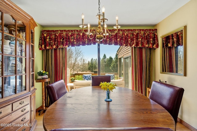dining area with an inviting chandelier