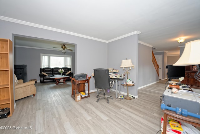 18 Molly White Dr, Coxsackie, NY 12051 - office with ornamental molding, baseboards, a ceiling fan, and wood finished floors