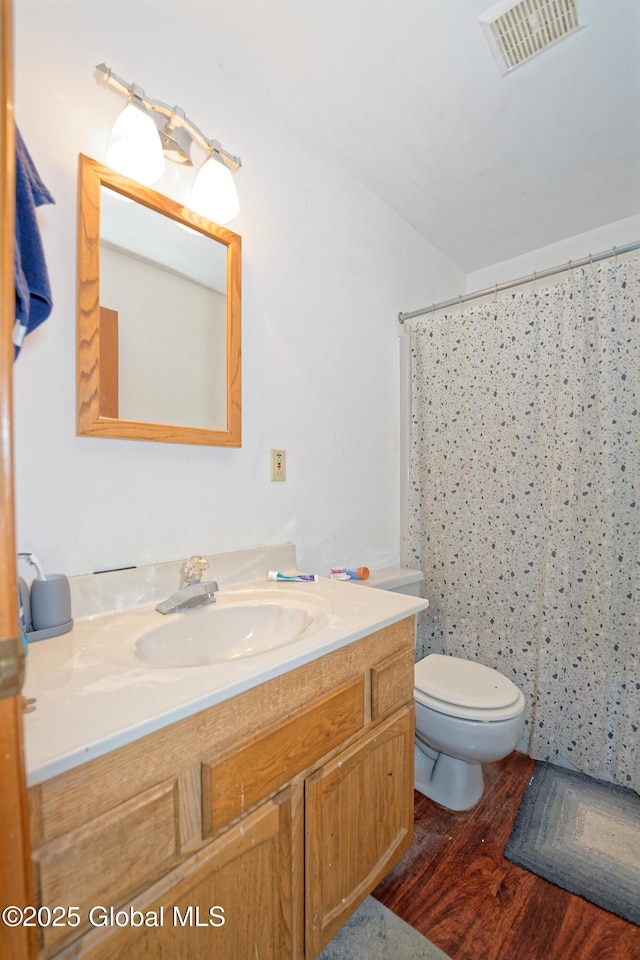 18 Molly White Dr, Coxsackie, NY 12051 - full bath featuring visible vents, a shower with curtain, toilet, vanity, and wood finished floors