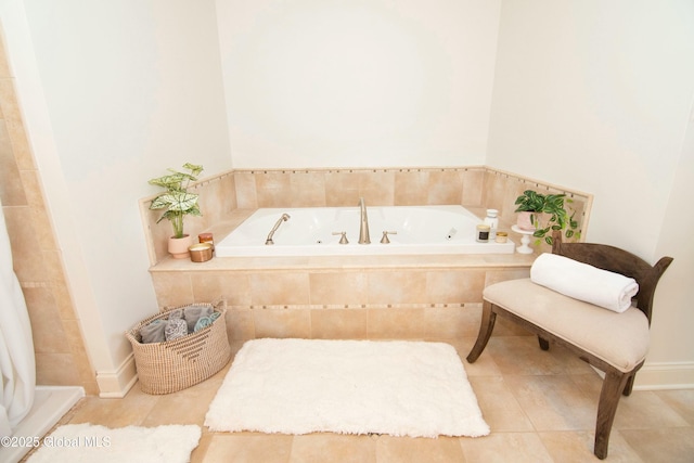 full bathroom featuring tile patterned flooring and a jetted tub