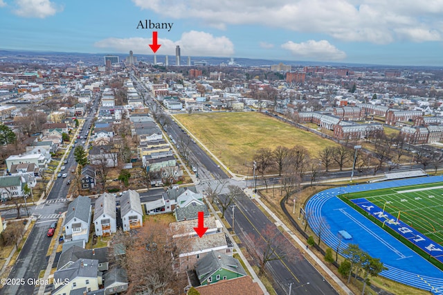 bird's eye view featuring a city view