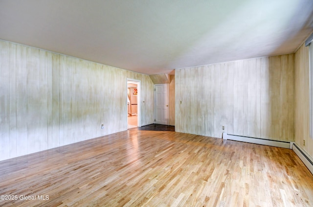 15 Garrison Ln, Clifton Park, NY 12019 - spare room featuring wood finished floors, wooden walls, and a baseboard heating unit