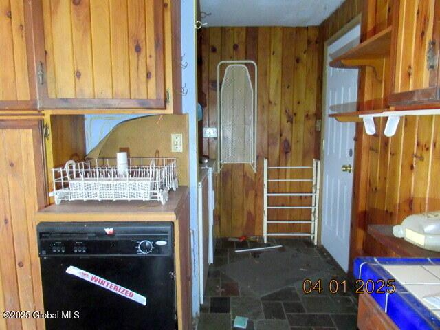 545 Stage Rd, Cambridge, NY 12028 - kitchen with tile counters and wooden walls