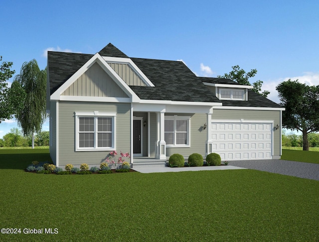 4 Hunter Ct, Milton, NY 12020 - view of front of house featuring decorative driveway, a garage, a front lawn, board and batten siding, and roof with shingles