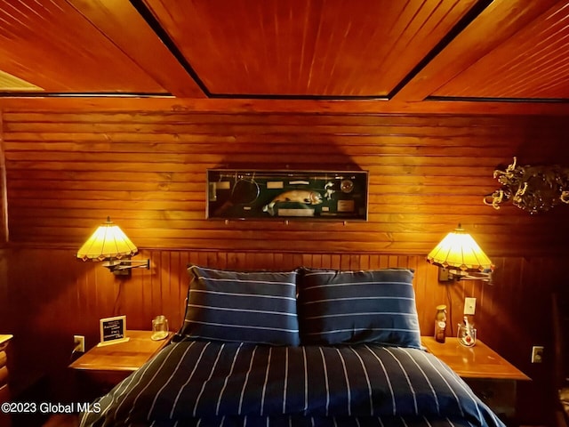 9667 Lake Shore Dr, Hague, NY 12836 - bedroom featuring wooden ceiling and wooden walls