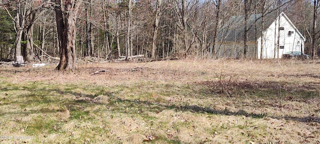 view of yard with a forest view