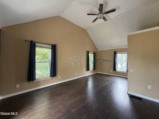 294 Main St, Hudson Falls, NY 12839 - unfurnished room featuring a ceiling fan, vaulted ceiling, plenty of natural light, and wood finished floors