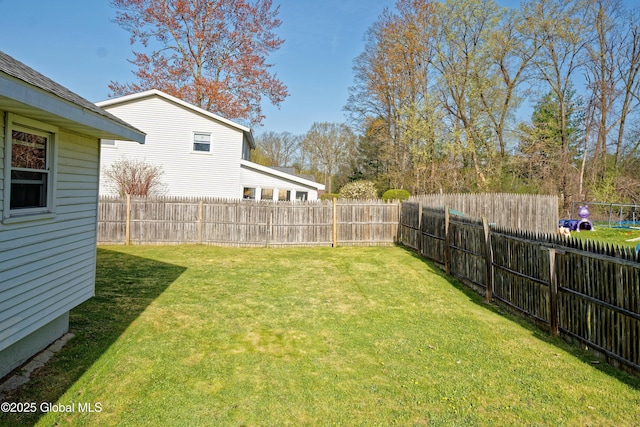 view of yard with a fenced backyard