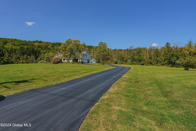 view of road featuring a wooded view