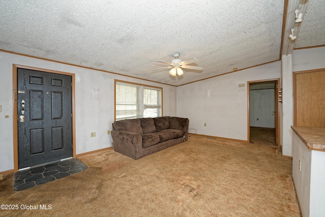 200 Summit Lake Rd, Argyle, NY 12809 - unfurnished living room with ornamental molding, carpet flooring, and a textured ceiling